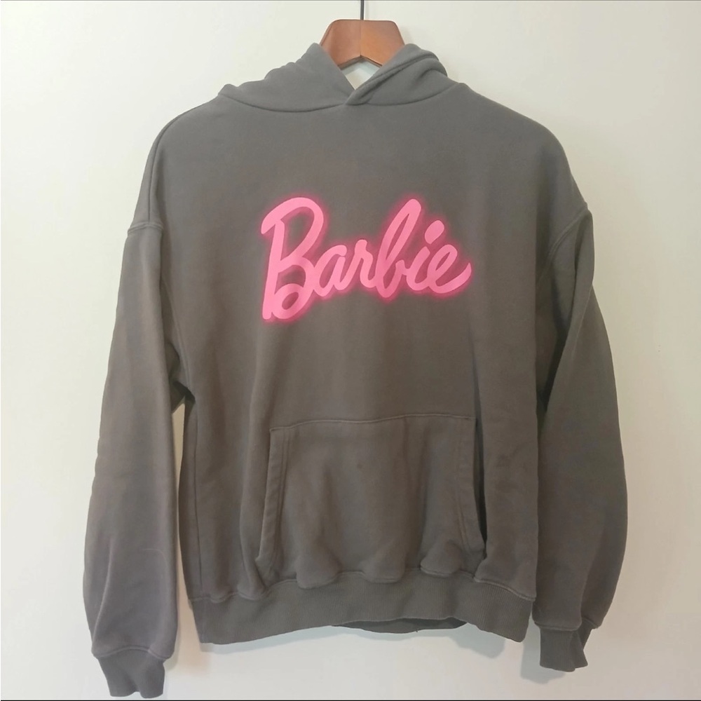 Barbie Pullover Hoodie Cotton Womens Size XXS Gray & Pink